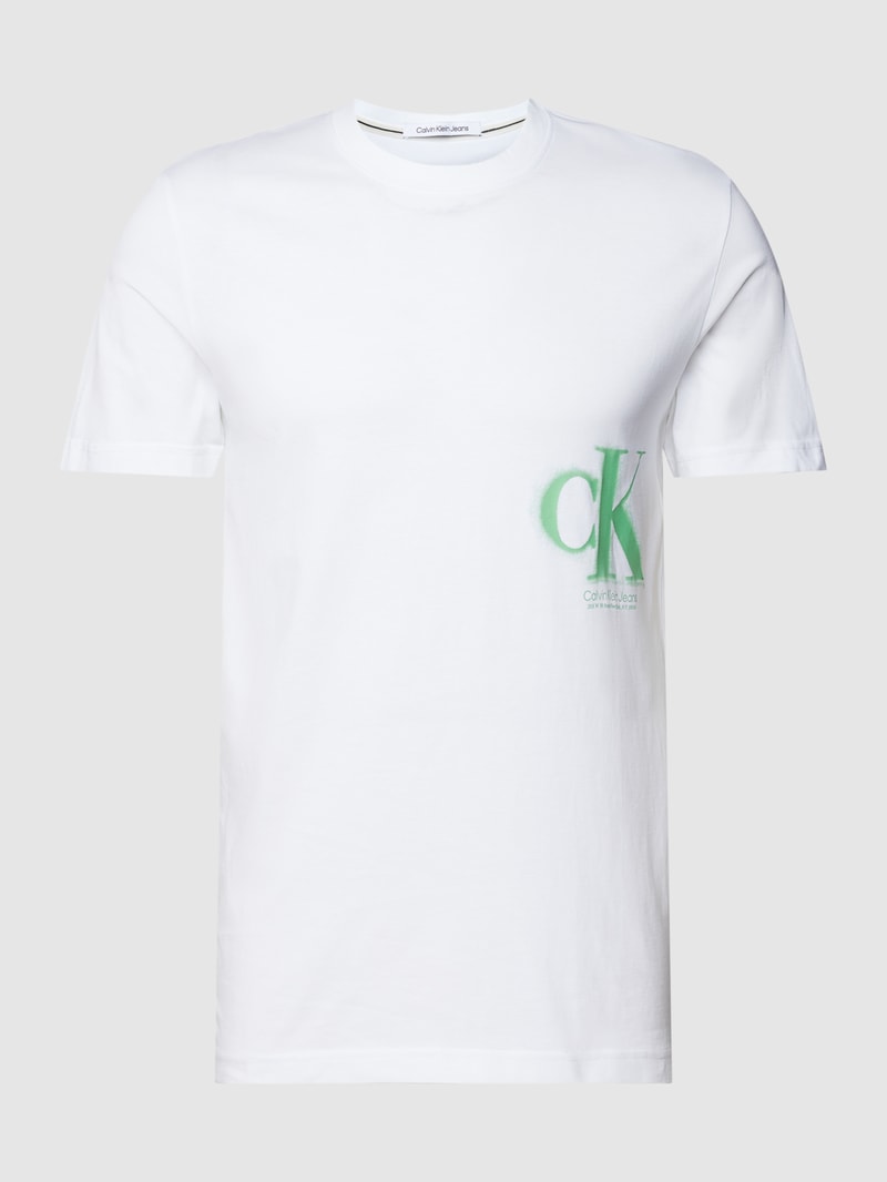 T-Shirt mit Label-Print Modell 'SPRAY' in weiss