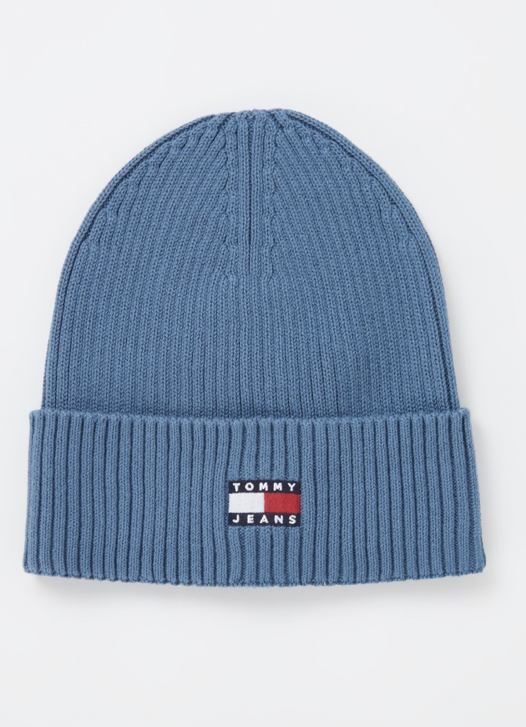 Gorro de malha canelada Tommy Hilfiger com logotipo.