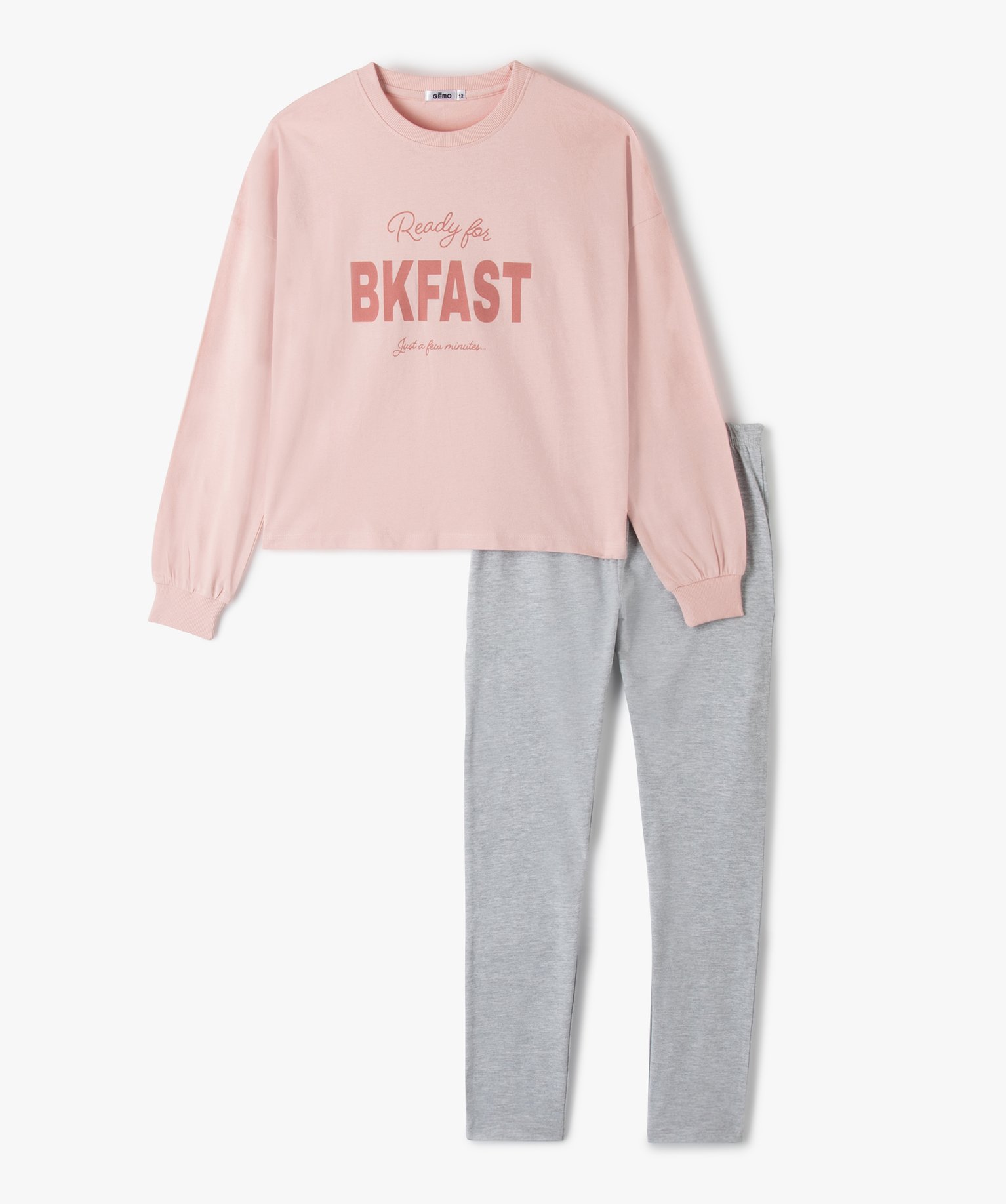 Pyjama fille bicolore avec inscription sur le buste rose | GEMO