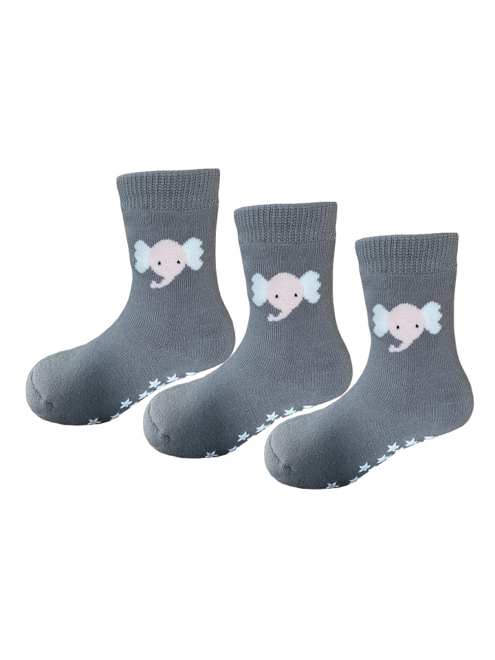 Yalion 3er-Set: Antirutschsocken Vollplüsch Elefant in Grau  günstig kaufen