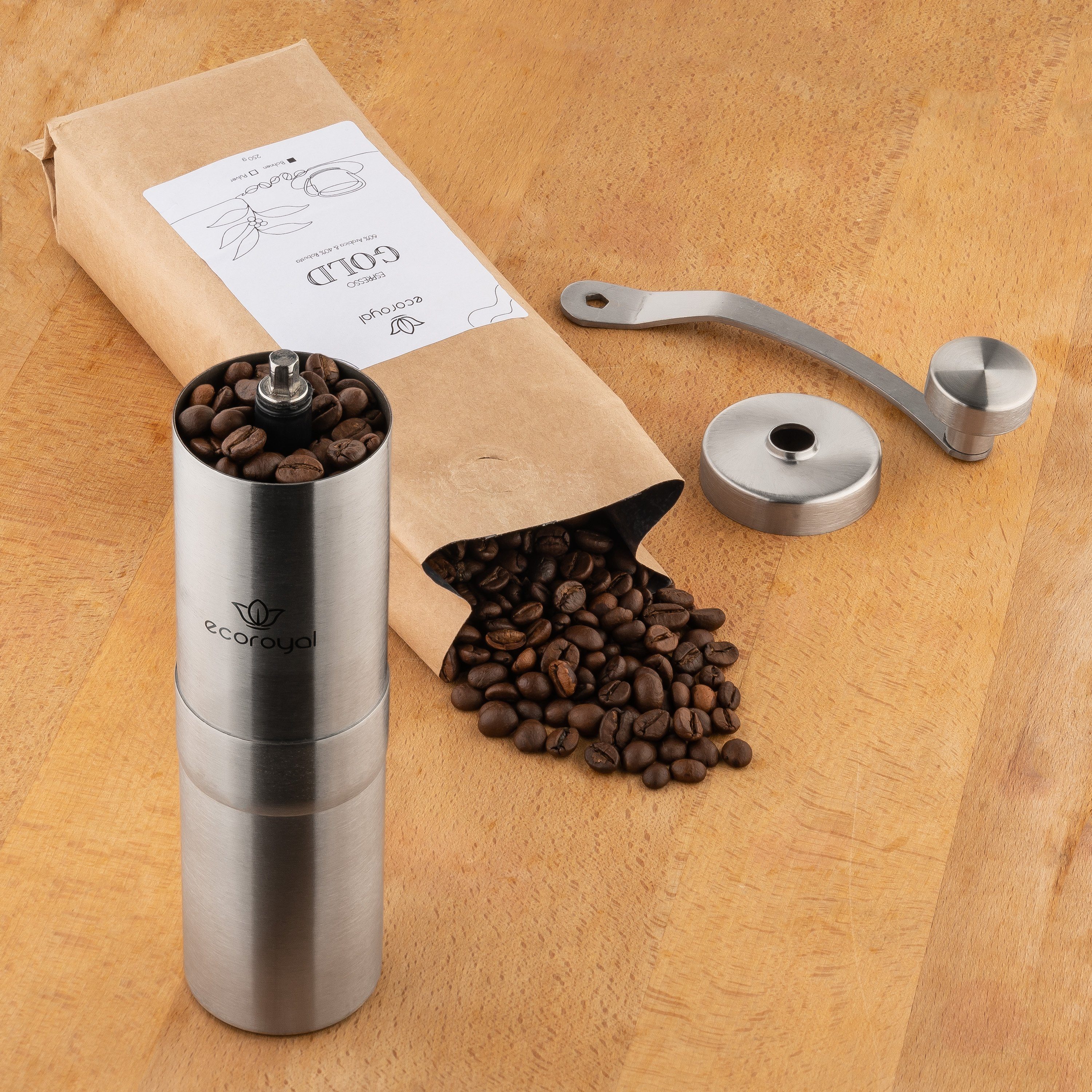 ecoroyal Kaffeemühle Kaffeemühle manuell I Präzise Mahlgradeinstellung stufenlos, Kegelmahlwerk