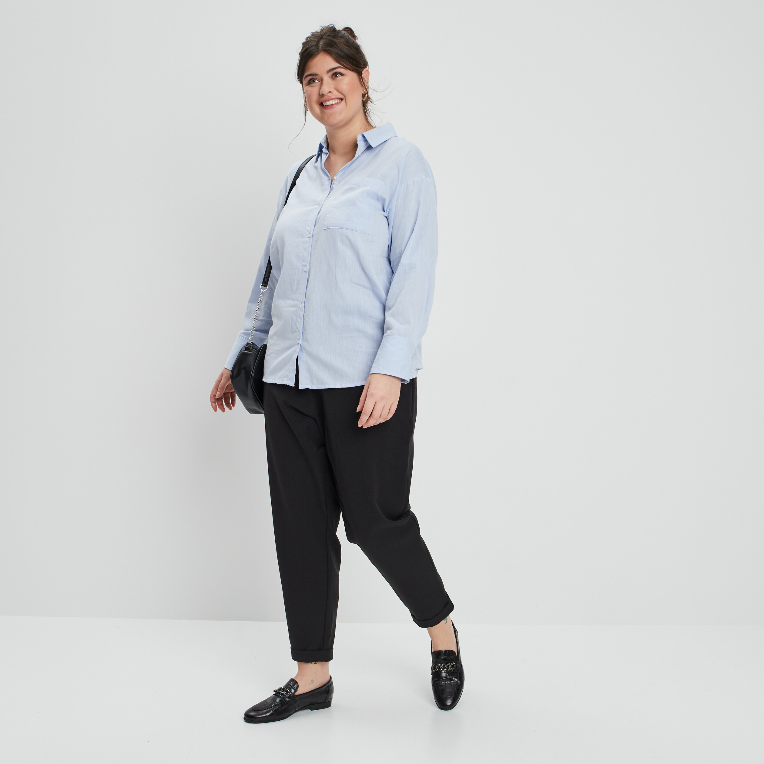 Chemise manches longues bleu clair femme grande taille | La Halle