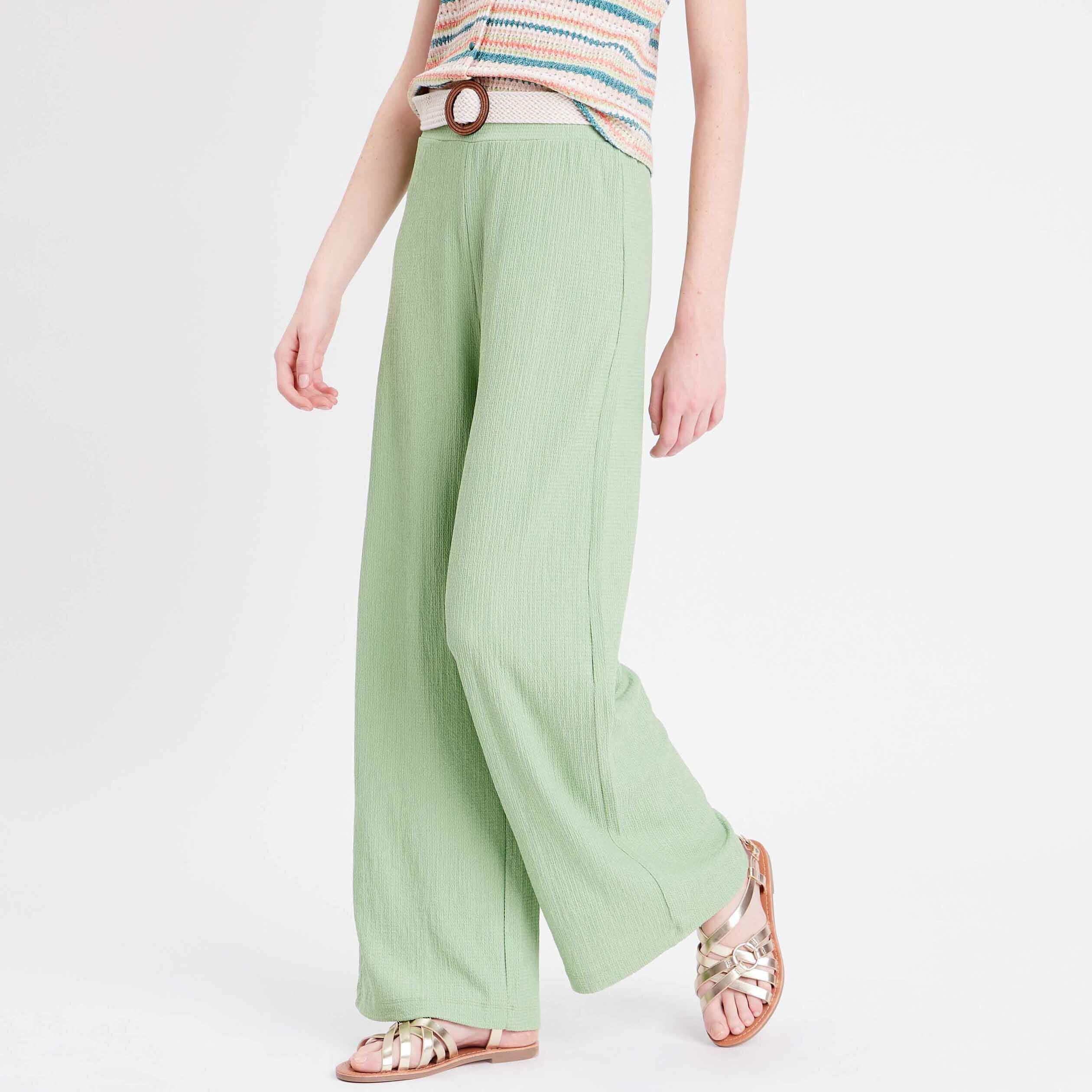Pantalon large ceinturé vert clair femme | Cache Cache