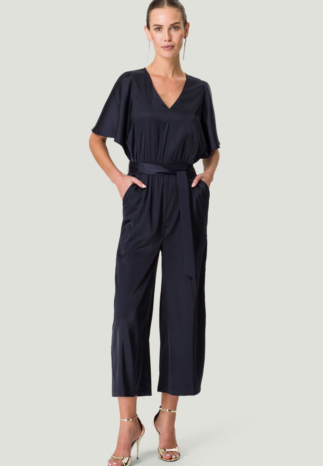 Jumpsuit Satin mit Stoffgürtel