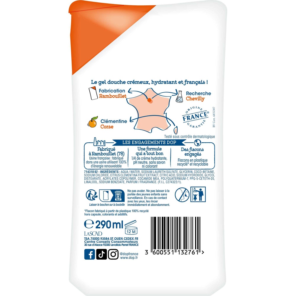 DOP Dop Gel douche Crème Parfum Clémentine de Corse 290ml Gel douche
