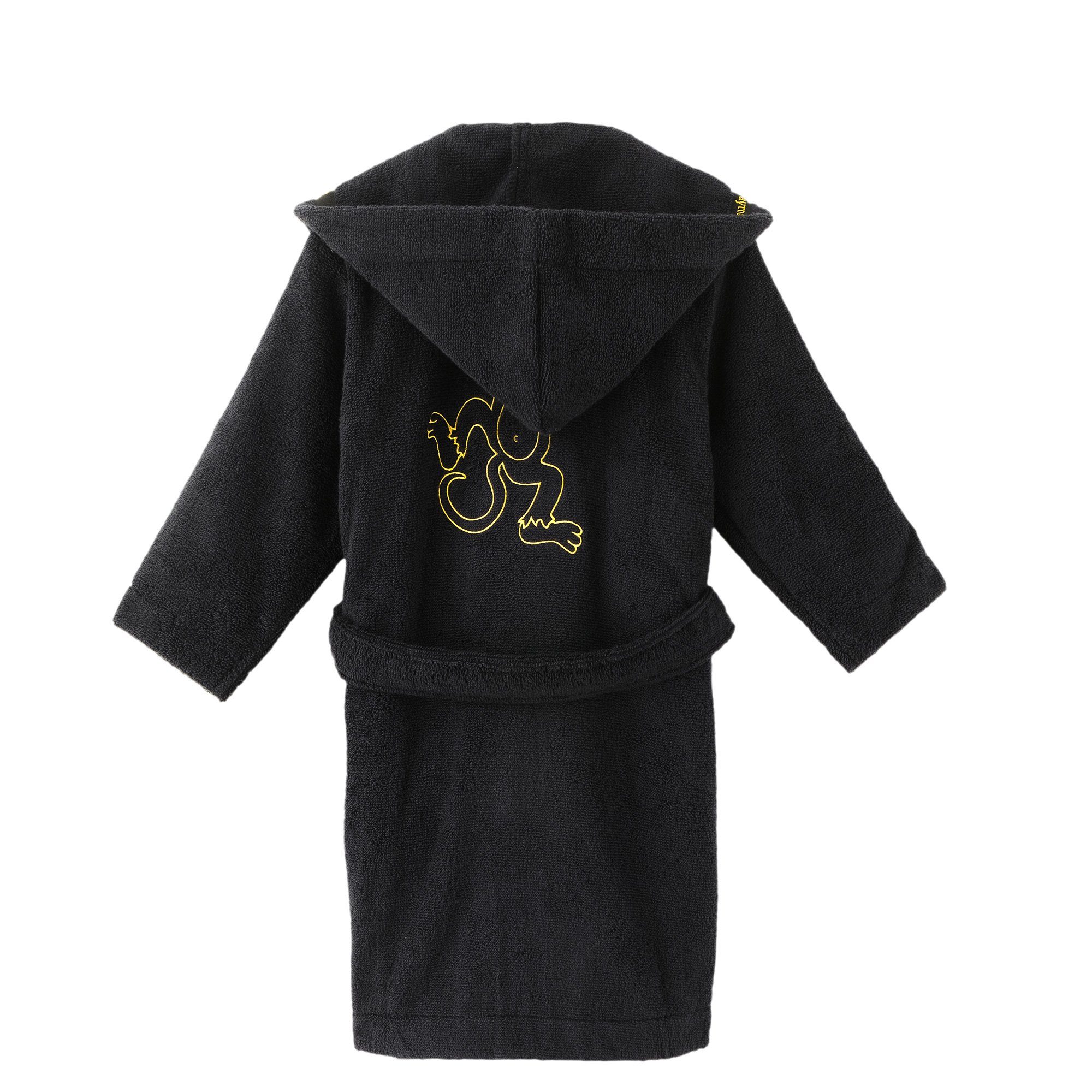 Aymando Kinderbademantel Affe, 117-128, 100% Baumwolle, Kapuze, Gürtel, gold gestickte Tiermotive, Zero Twist Garn, Geschenkverpackung