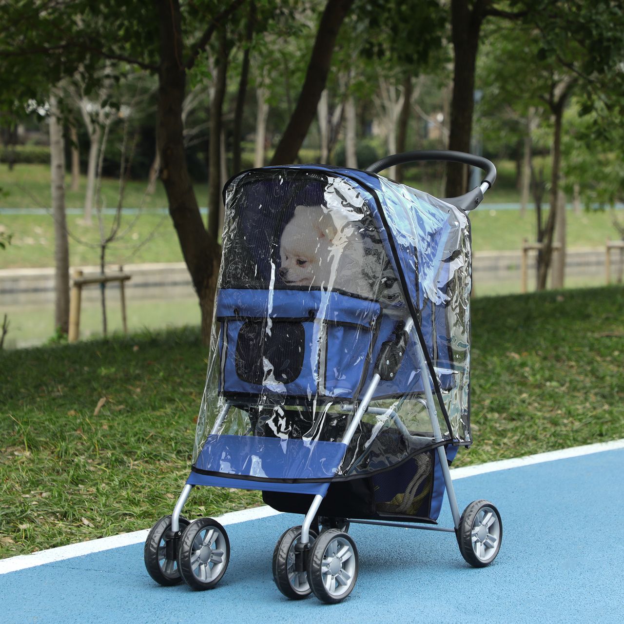 PawHut Hundetrolley, faltbarer Hundebuggy, Hundewagen mit Regenverdeck, Blau