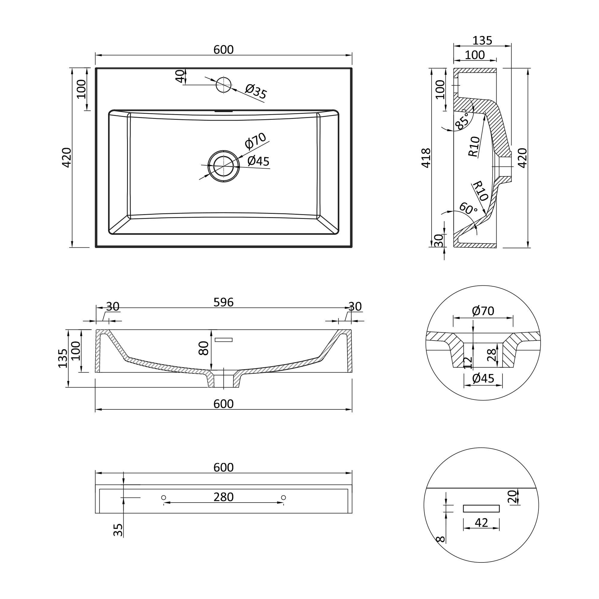 doporro Aufsatzwaschbecken doporro Design Waschbecken Col06 Gussmarmor Aufsatzwaschbecken, antibakteriell und leicht zu reinigen, umweltfreundliches Material