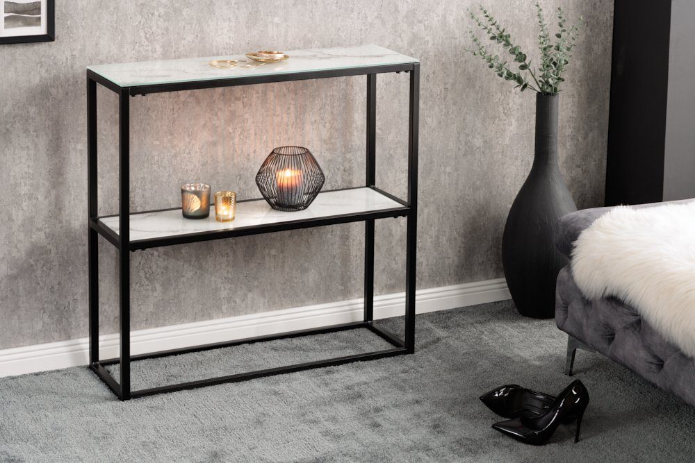 riess-ambiente Konsolentisch BOUTIQUE 81cm weiß / schwarz (1-St), Flur · Kristallglas · Metall · eckig · Marmor-Dekor · Barock