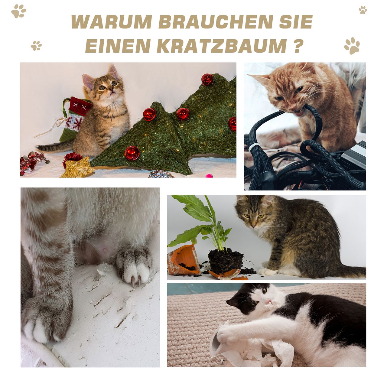 PawHut Kratzbaum mit Sisalsäulen, Katzenkratzbaum, Katzen Kletterbaum, Katzenbaum, Beige, 50 x 50 x 100 cm