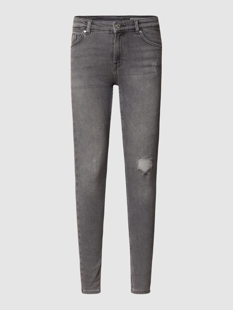 Skinny Fit Jeans mit Destroyed-Effekten in mittelgrau
