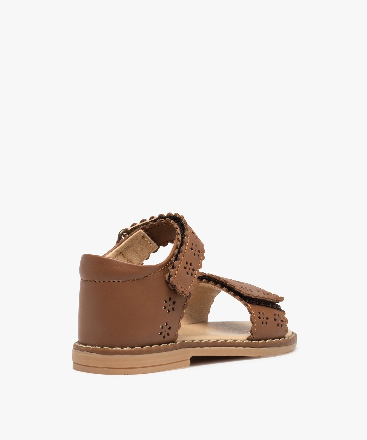 Sandales fille dessus cuir perforé à talon fermé – NA! camel | GEMO