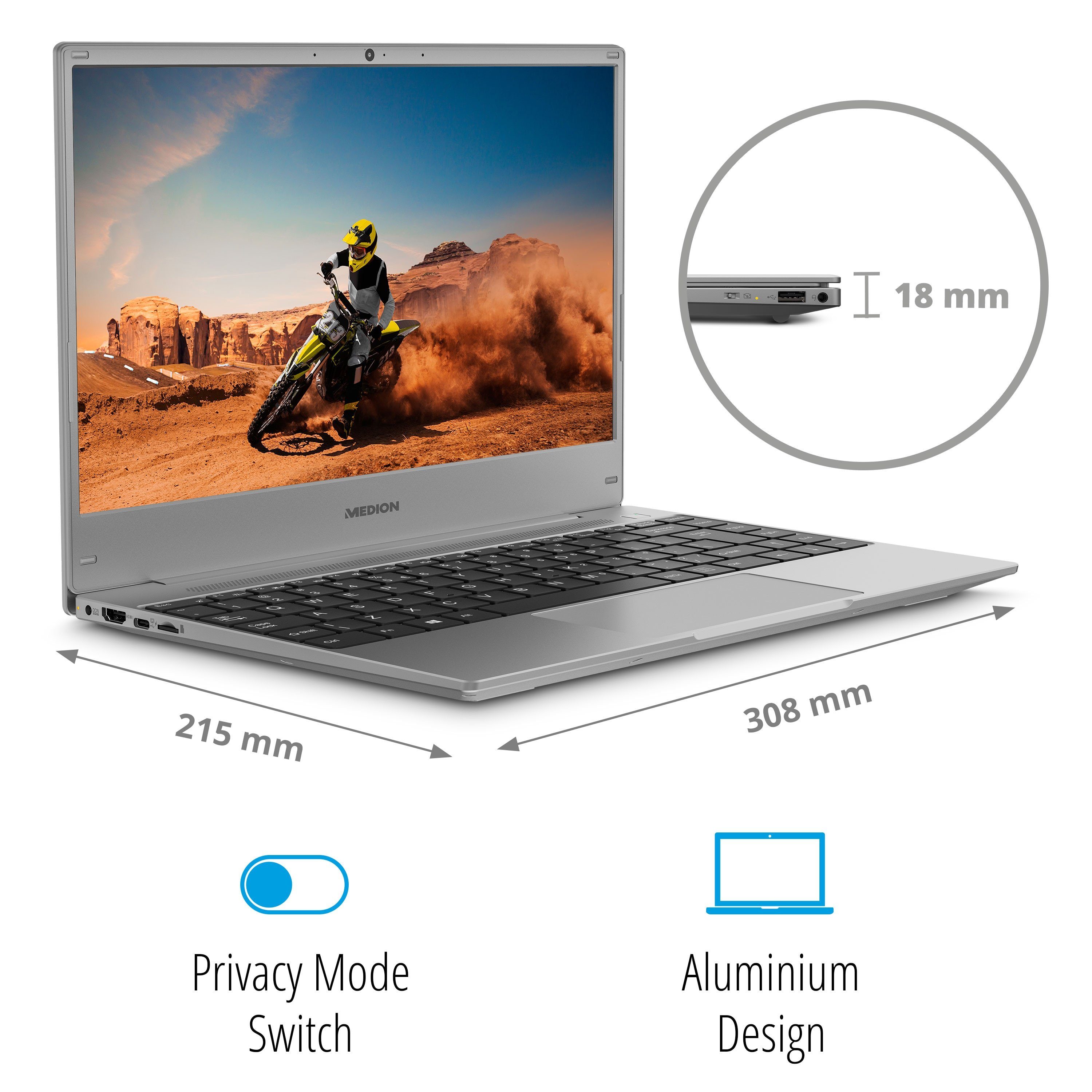 Medion® E13204 Notebook (33.7 cm/13.3 Zoll, Intel Pentium Silver N5030, Intel® UHD, 128 GB SSD, Full-HD Display, 4GB, Windows 11, MD64020)