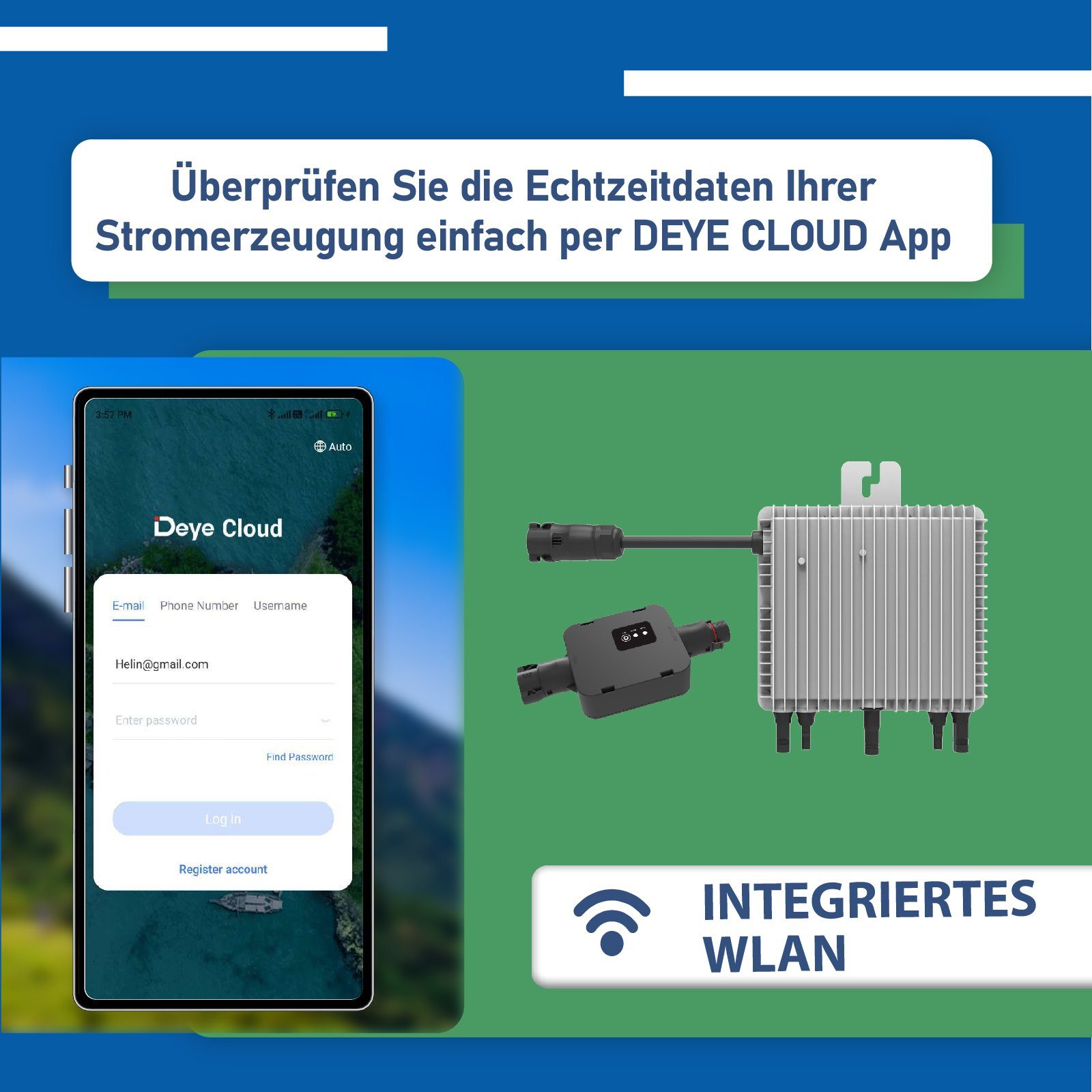 EPP.Solar Solaranlage 1000W Photovoltaik Balkonkraftwerk Komplettset Solarmodule, Monokristallin, (Mit Halterung Aufständerung Ost-West PV-Montage Balkon Mini-PV Anlage, DEYE WLAN Wechselrichter 600W Upgradebar auf 800W), Balkon-Solaranlage steckerfe
