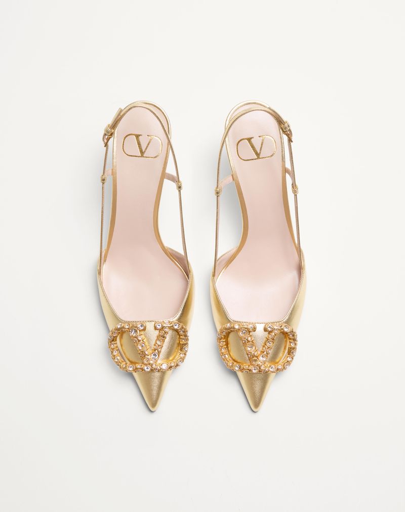 Bomba Slingback VLogo Signature em napa laminada de 80 mm
