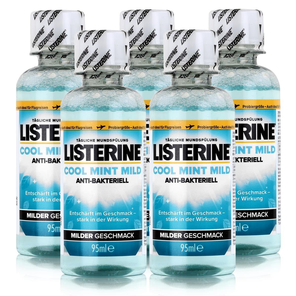 Listerine Mundspülung, Listerine Cool Mint milder Geschmack 95 ml Mundspülung (5er Pack)