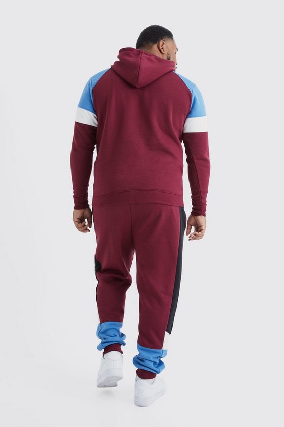 Plus Slim-Fit Man Colorblock Trainingsanzug mit Kapuze