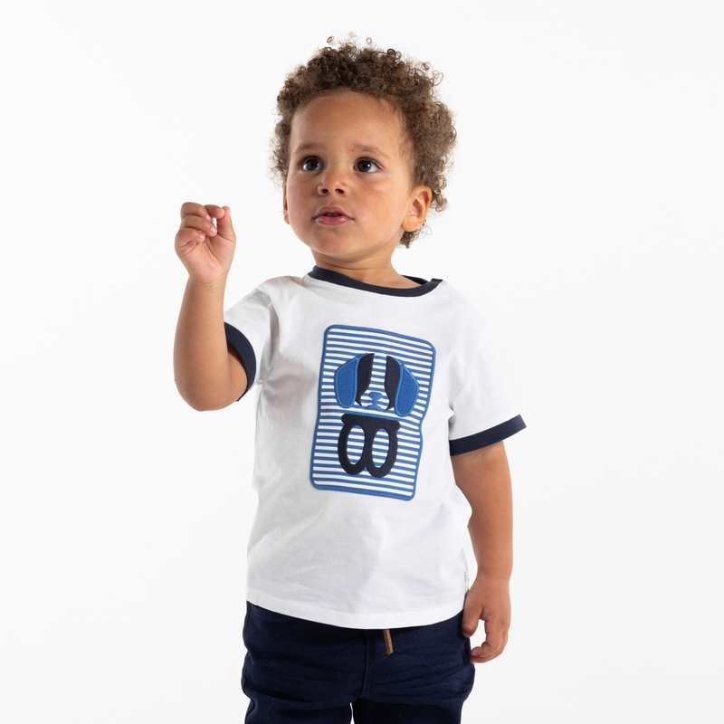 T-shirt patch chien brodé blanc bébé garçon