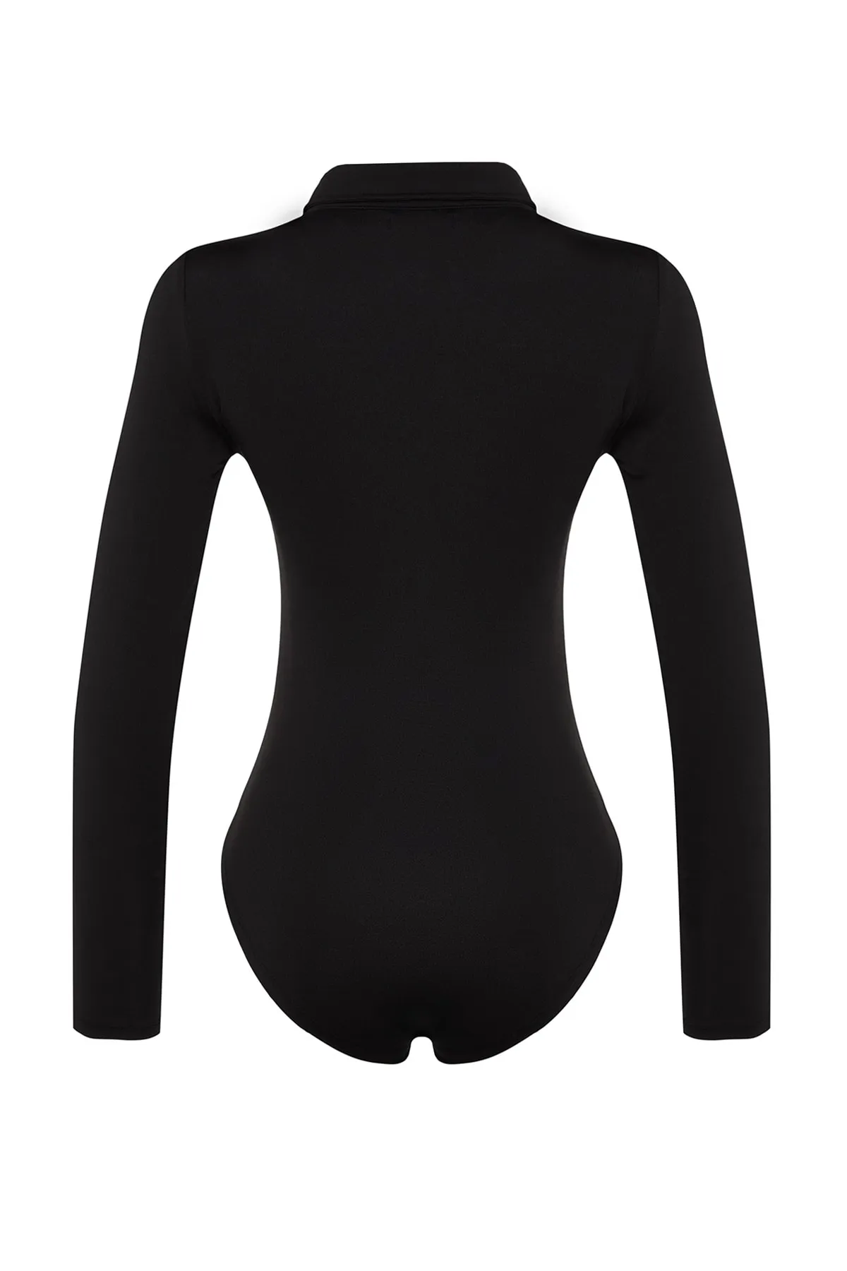 Trendyol Collection  Schwarzer Stretch-Strickbody mit Reißverschlusskragen, Druckknopfverschluss TWOAW24BD00005