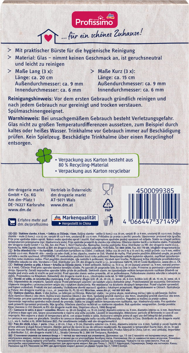 Trinkhalme aus Glas, 6 St