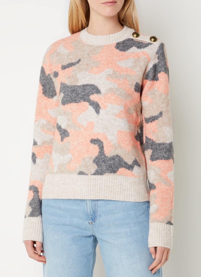 Pulover din amestec de lână din tricot fin NIKKIE Alicante cu imprimeu de camuflaj