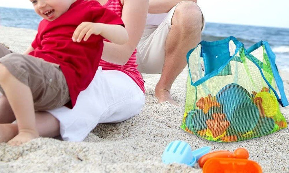 Alster Herz Aufbewahrungstasche Netz Strandtasche für Sandspielzeug Strandspielzeug Tasche H0172, Wiederverwendbare Faltbare für Wasserspielzeug Urlaub