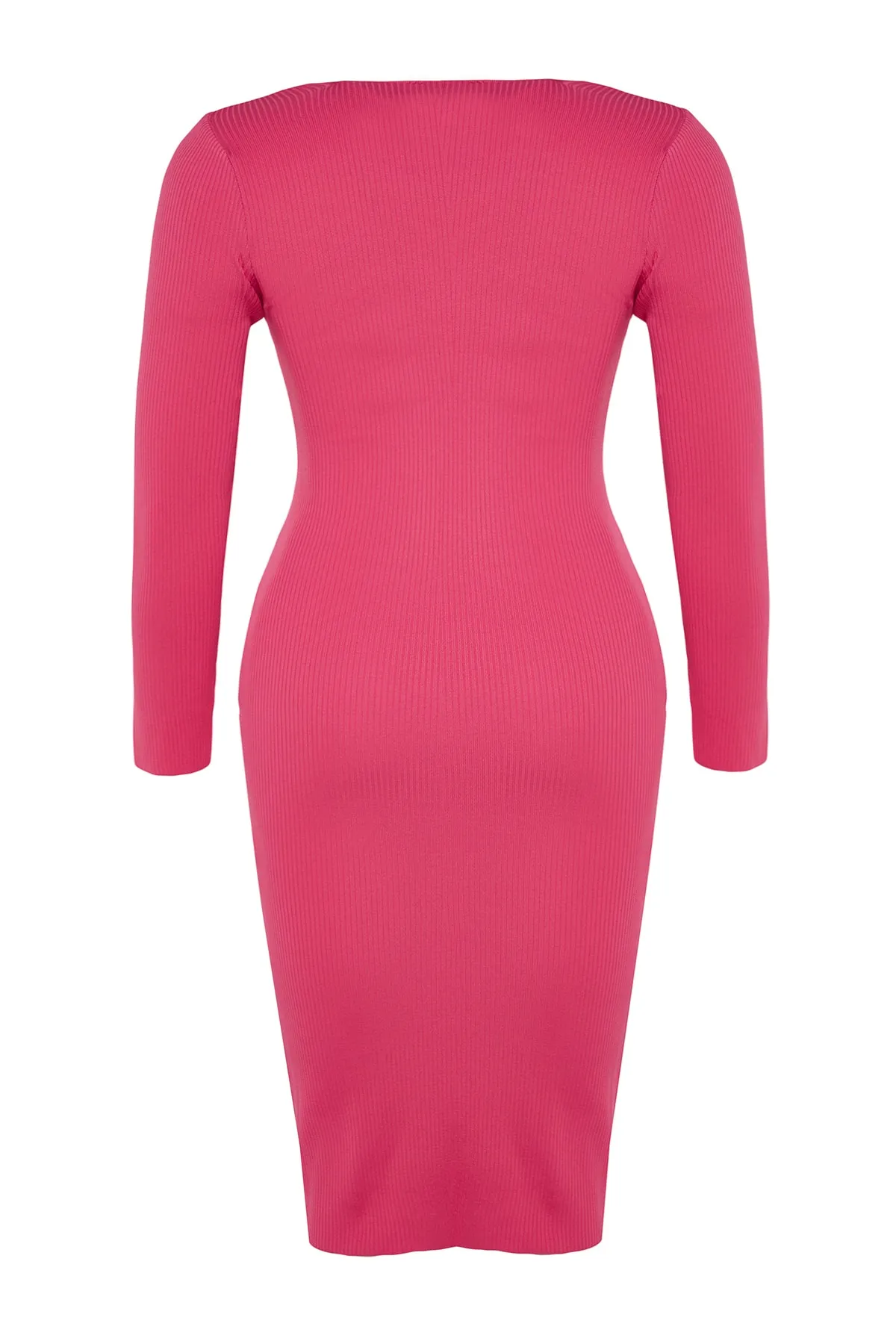 Trendyol Curve  Fuchsiafarbenes, figurbetontes Strickkleid mit eckigem Kragen TBBAW24AH00005