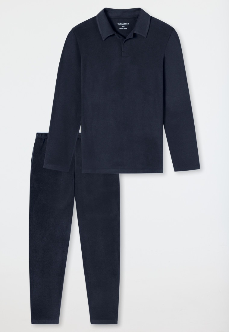 Schlafanzug lang Interlock Polokragen nachtblau - Selected Premium Warming