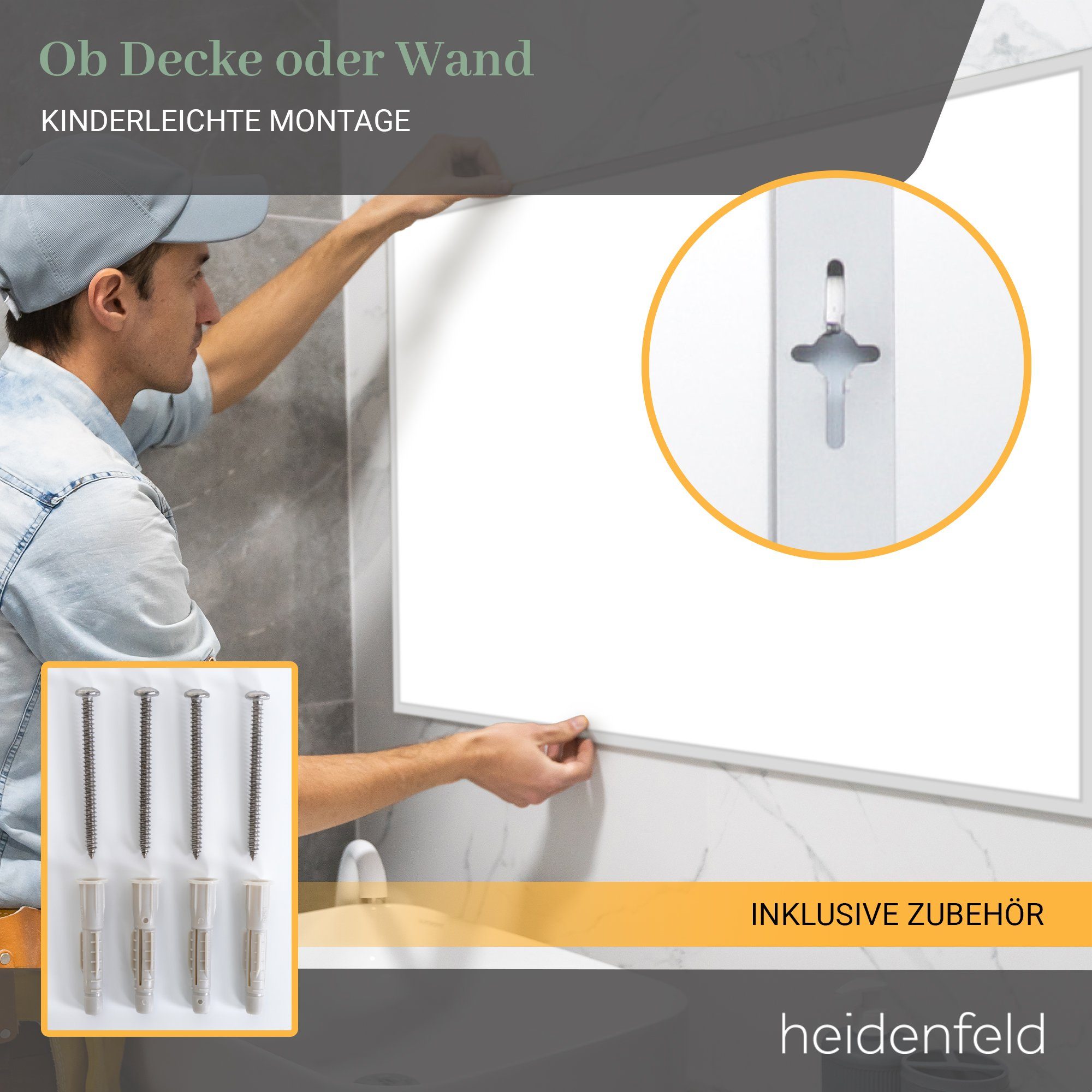 Heidenfeld Infrarotheizung 600 - 1200 W Wand Decke Elektroheizung HF-HP110 - 10 J. Garantie, App-Steuerung & Thermostat - Infrarot Wandheizung Heizkörper