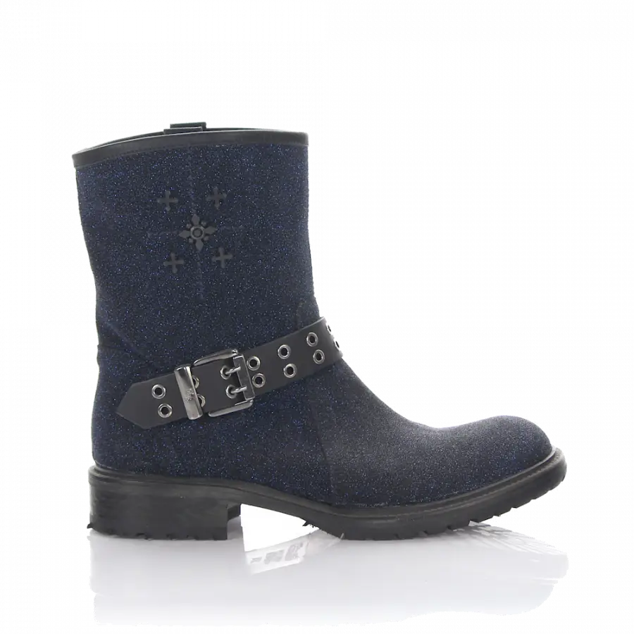 Rossano Bisconti - Stiefeletten Kalbsleder Gepixelt Zierschnalle blau - blau