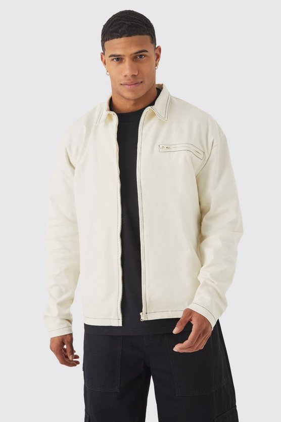 Kastiges Twill Overshirt mit Kontrast-Naht und Reißverschluss