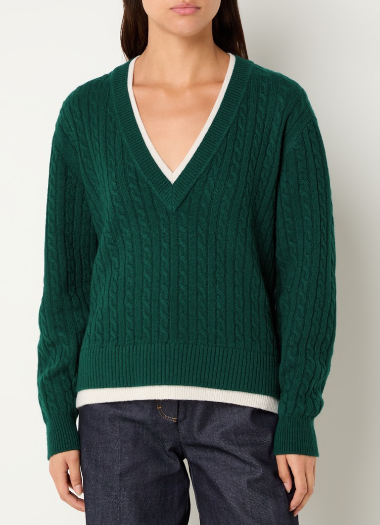 Sandro Cable-knit sweater in cashmere wool blend with V-neck