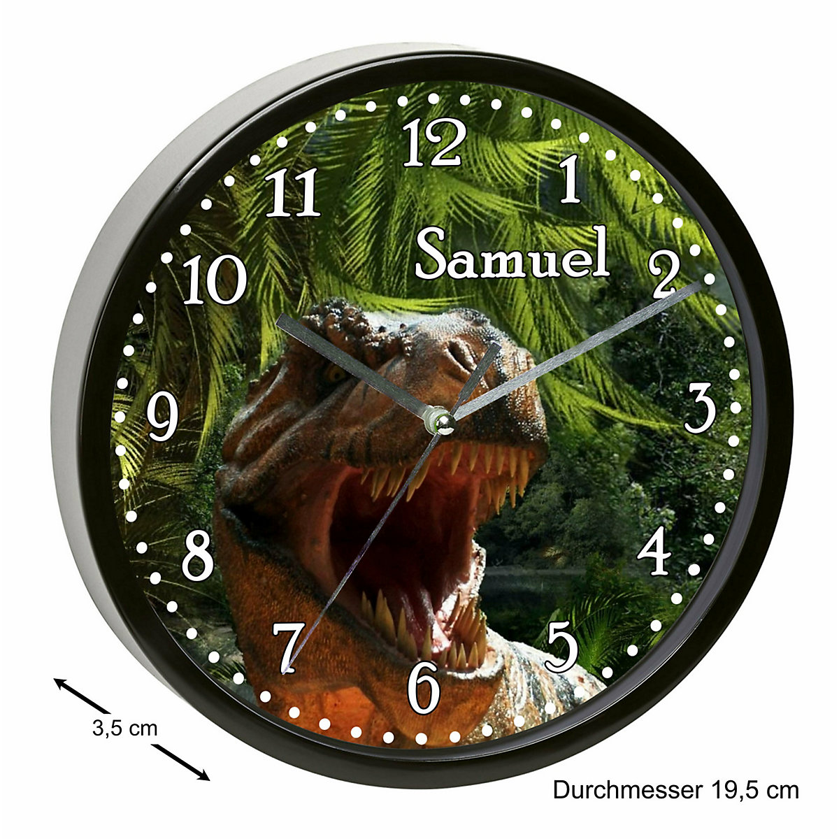 Kinder Wanduhr personalisiert mit Name T-Rex