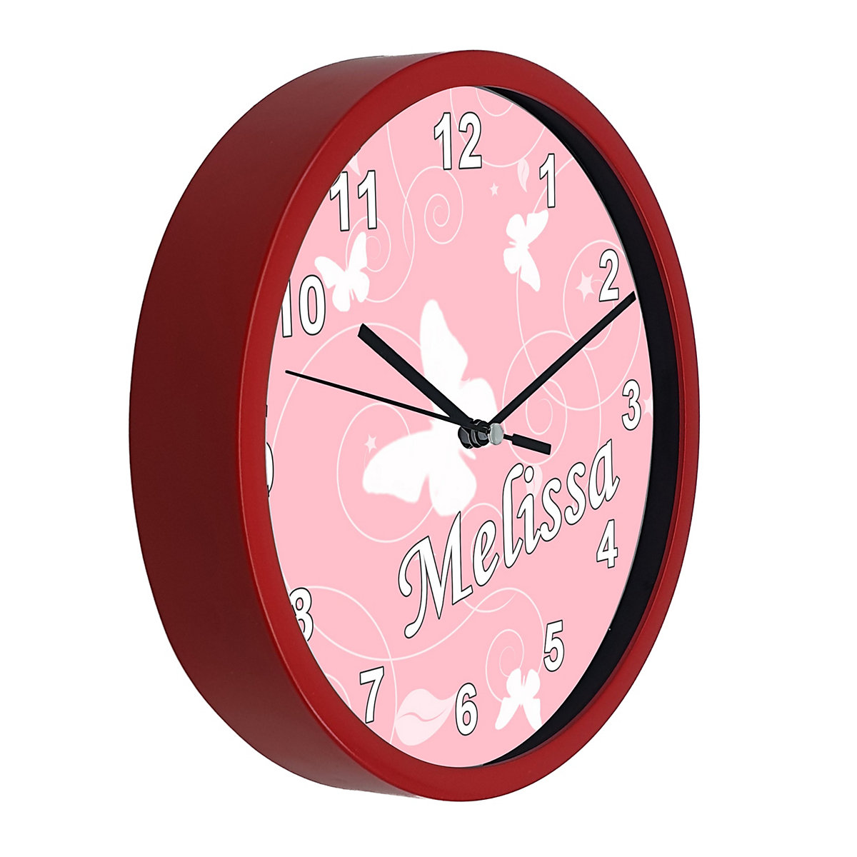 Kinder Wanduhr laufruhig personalisiert mit Name Schmetterling Altrosa