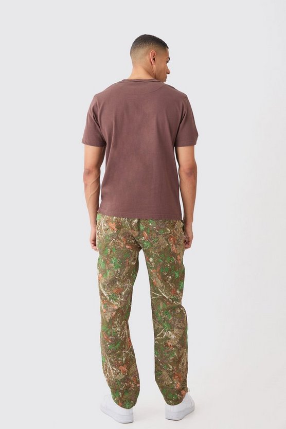 Camouflage Hose mit geradem Bein und elastischem Bund