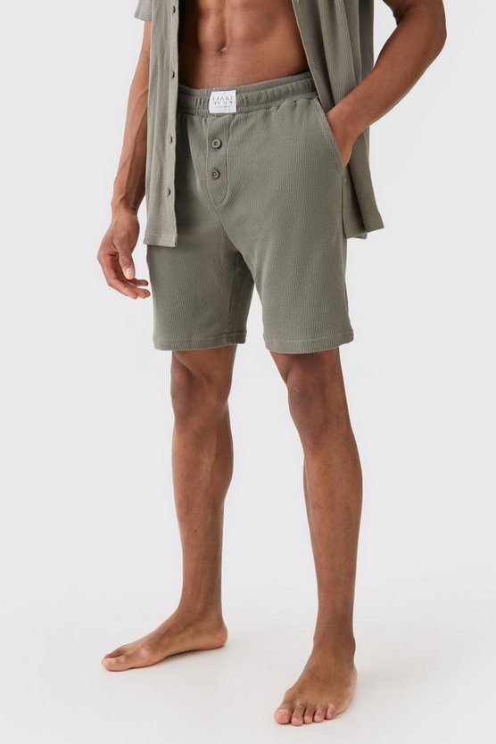 Waffle Loungewear Shorts In Khaki