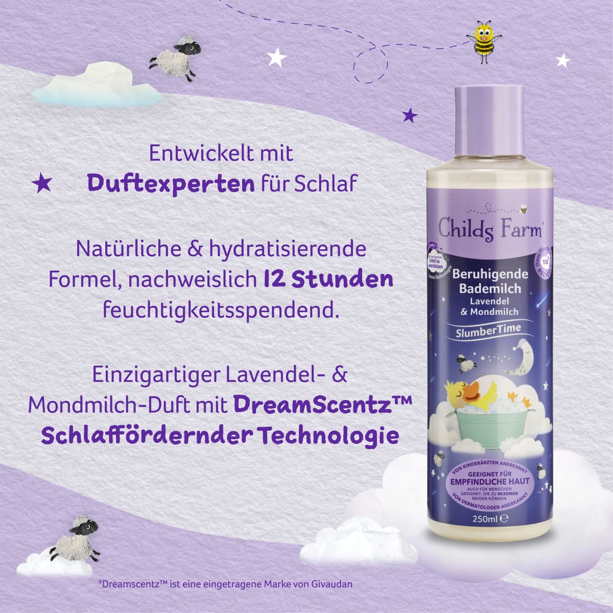 Baby Badezusatz Bademilch beruhigend SlumberTime Lavendel & Mondmilch, 250 ml