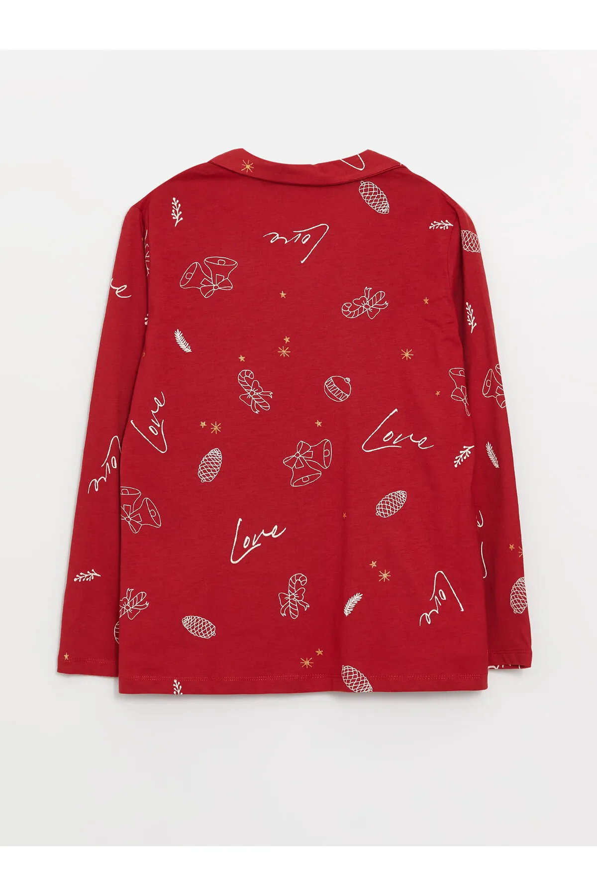 LC Waikiki  Langarm-Damenpyjama-Set mit Hemdkragen und Neujahrsmotiv
