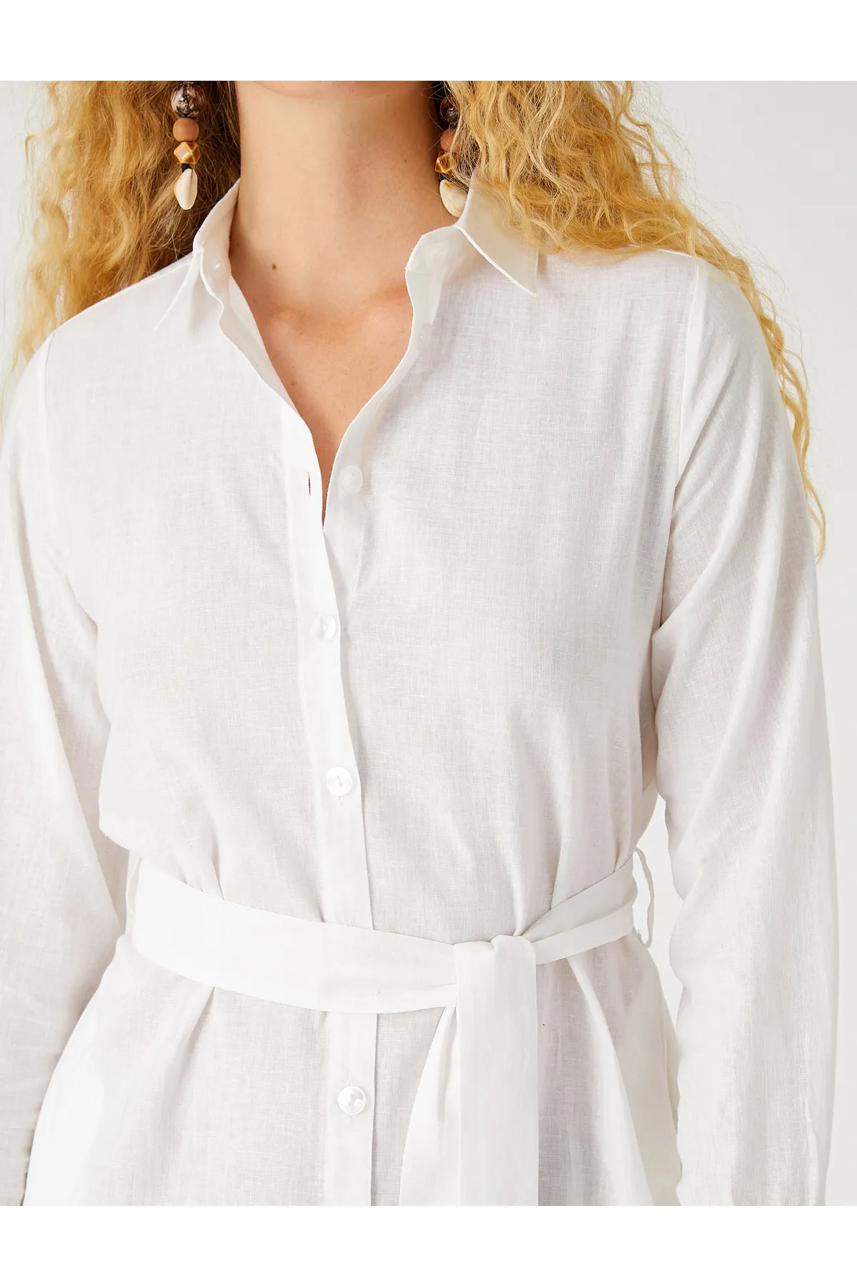 Koton  Midi-Hemdkleid aus Leinenmischung