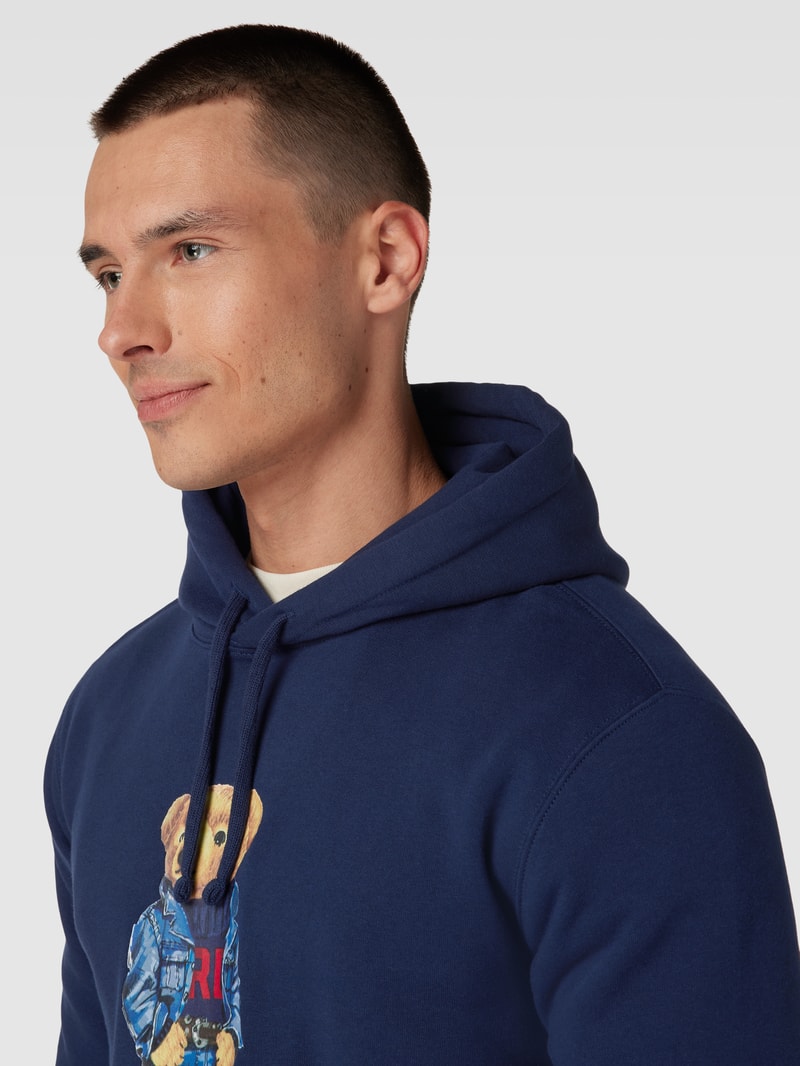 Hoodie mit Label-Print in marineblau