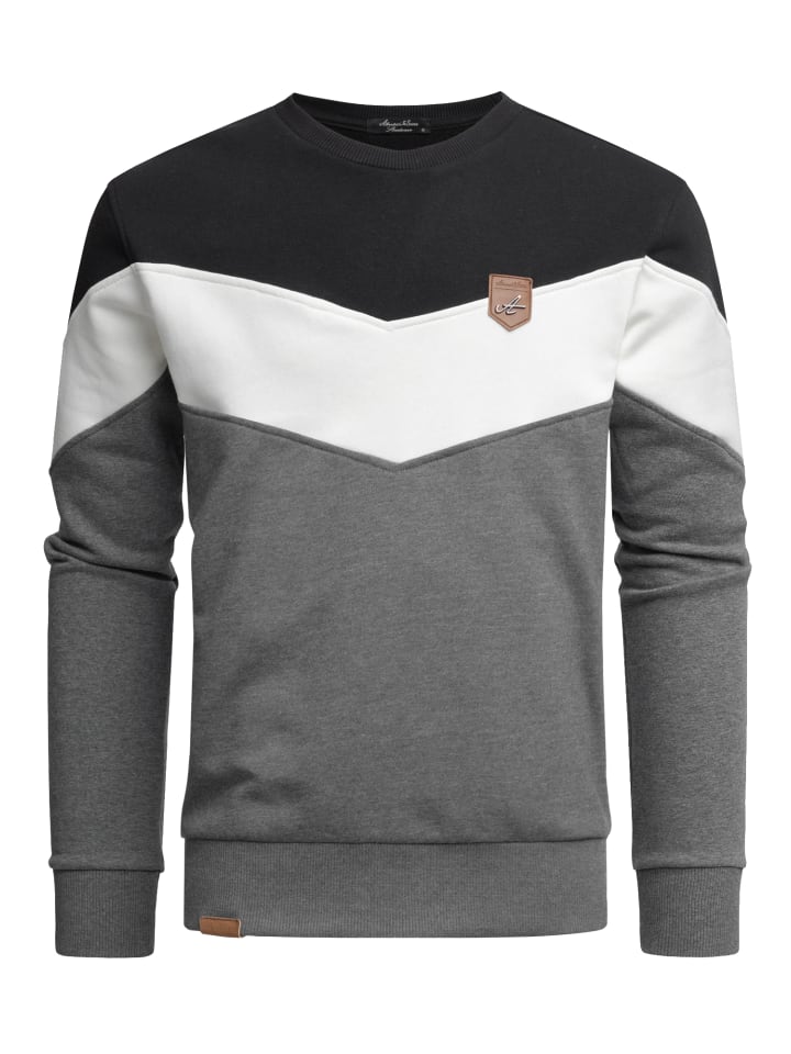 Amaci&Sons Sweatshirt mit Rundhalsausschnitt PALMDALE in Schwarz/Weiß/Anthrazit günstig kaufen
