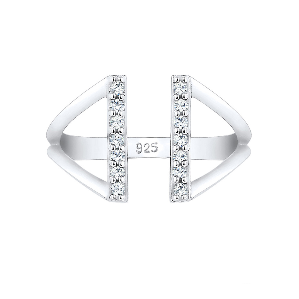 Elli Elli Bague Geo Resize Offen Kristalle 925 Silber Bague
