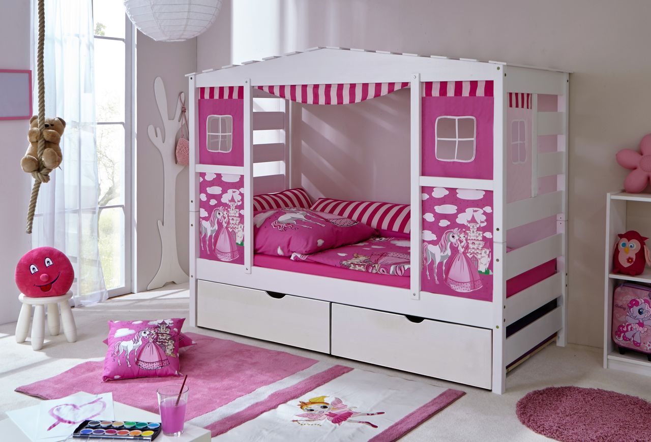 Ticaa Hausbett Rosa Var 4- mit 2er Schubkästen