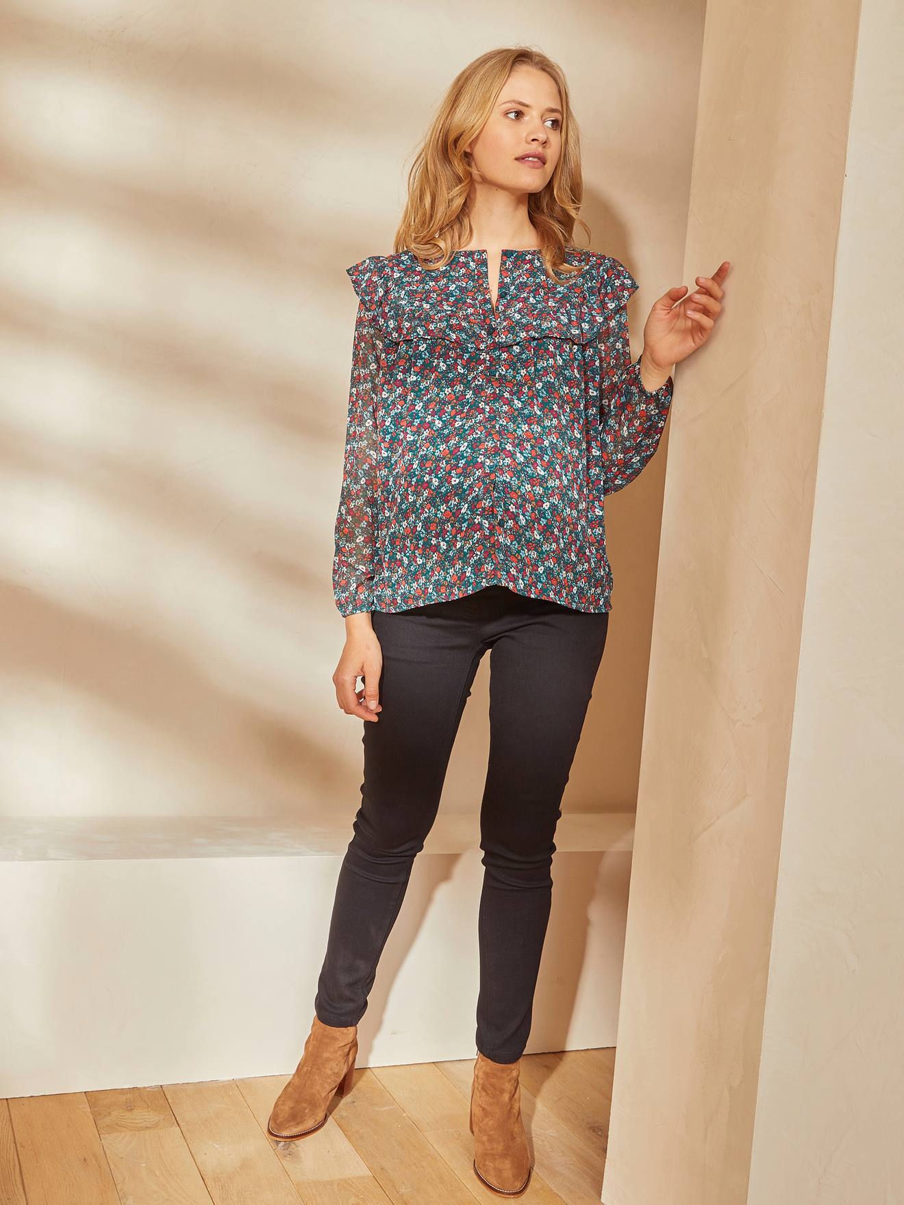 Vertbaudet Bluse mit Blumenprint, Schwangerschaft & Stillzeit - grün bedruckt