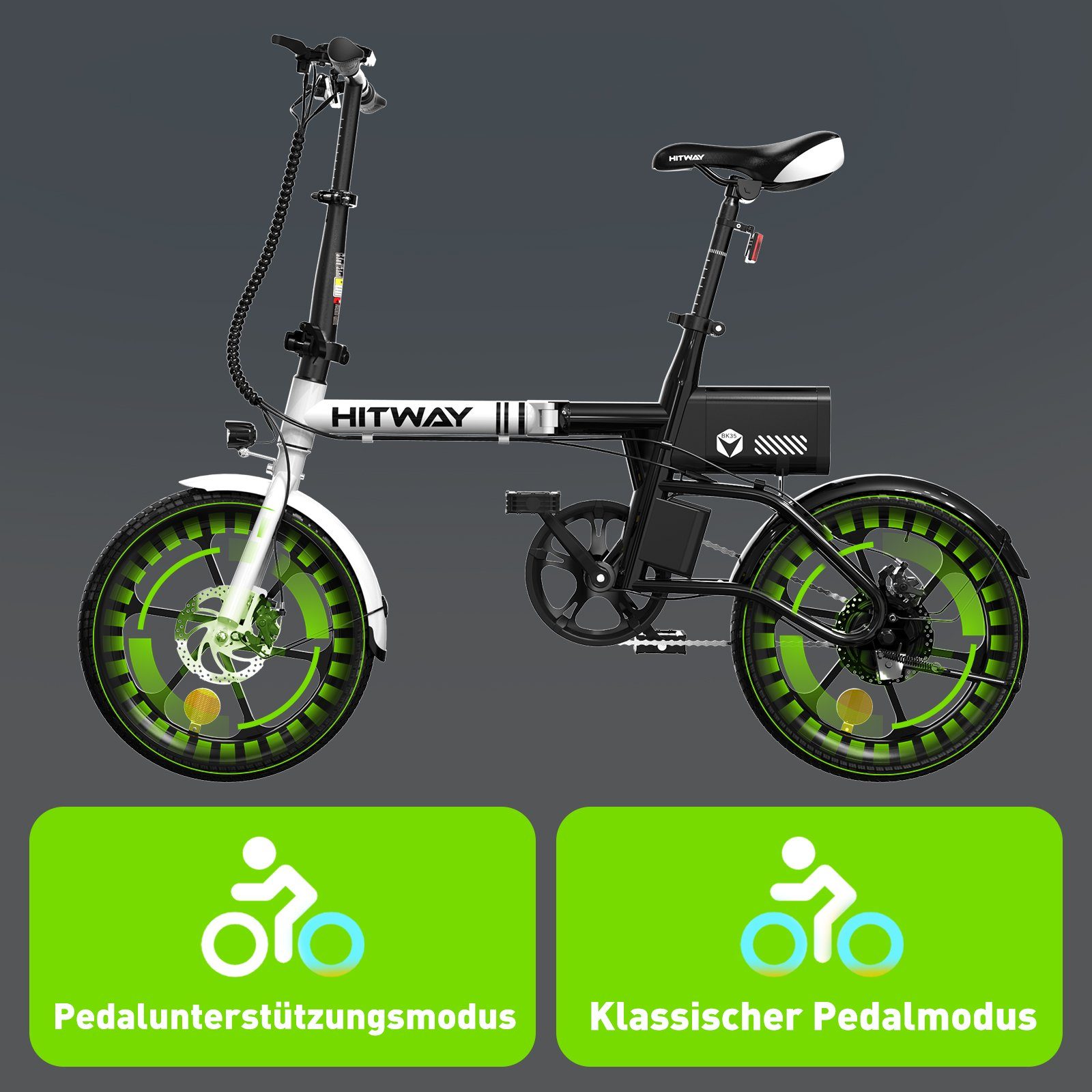 HITWAY E-Bike Elektrofahrrad Klapprad, 16-Zoll 36 V/6Ah für Damen Herren, Heckmotor, Klappbares Fahrrad und nur 14,5 kg