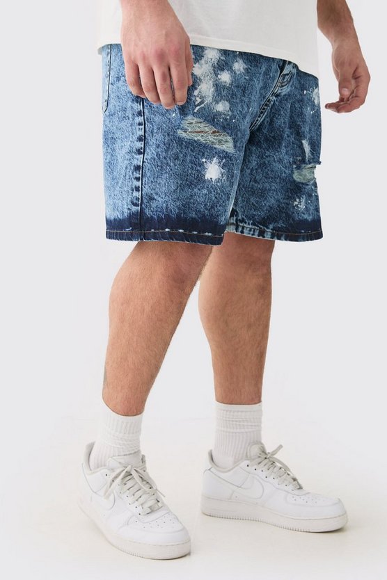 Plus lockere Shorts mit Indigo-Waschung und Farbspritzern