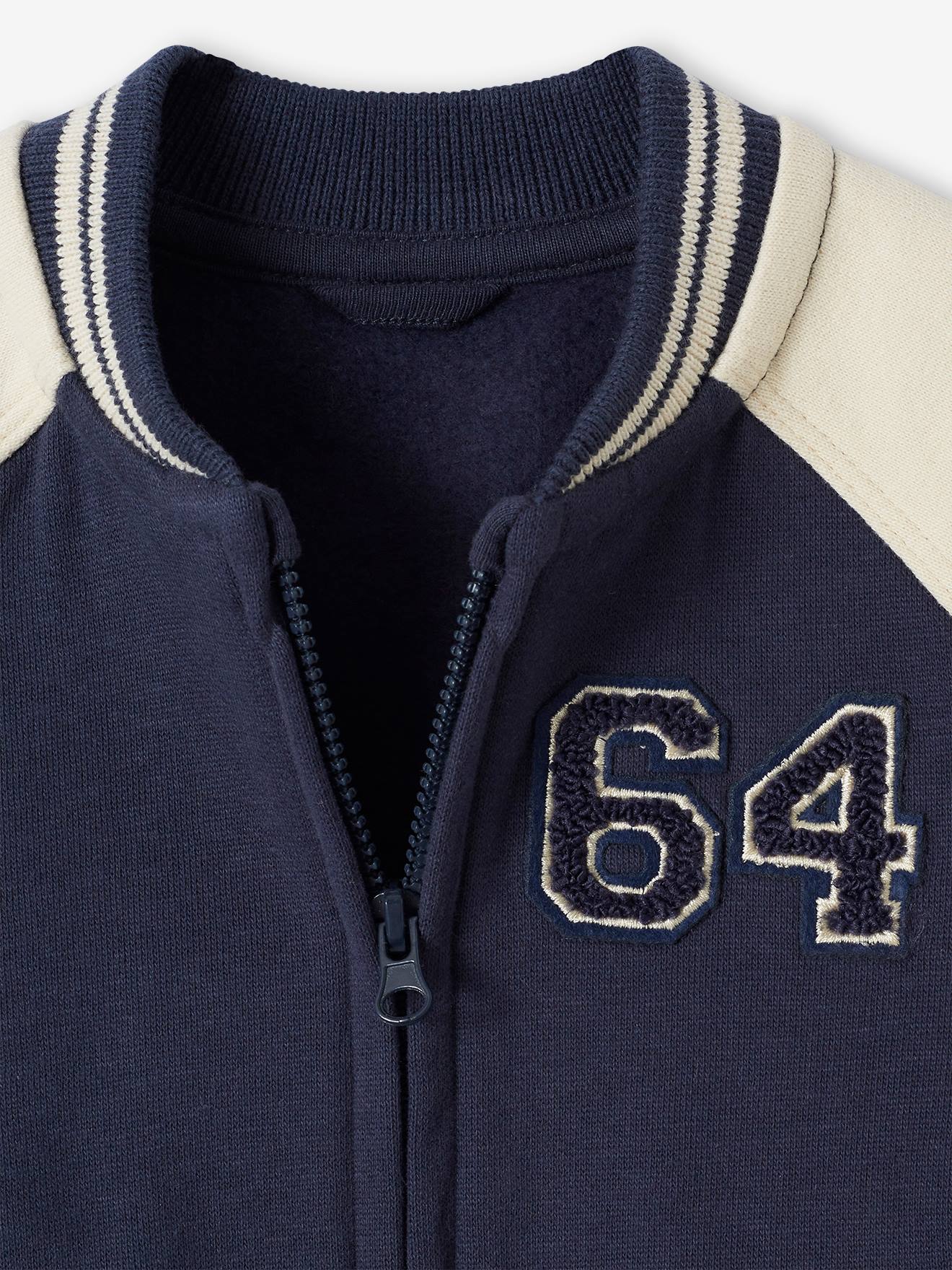 Blouson teddy bébé zippé en molleton bleu nuit