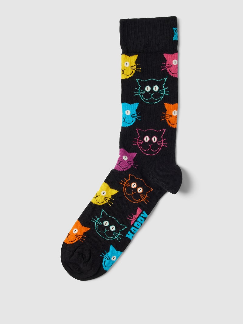 Socken mit Allover-Muster Modell 'Cat' in schwarz