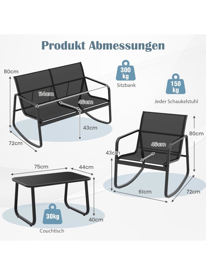 COSTWAY 4 tlg. Gartenmöbel Set mit Schaukelfunktion in Schwarz günstig kaufen onesize