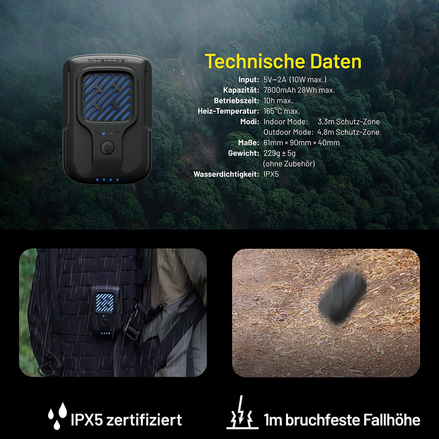 Mückenabwehrgerät EMR40 mit Akku 7800mAh